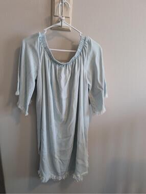 Easel Woman's Large Lightweight Light Blue Dress Fringe Hem Boho